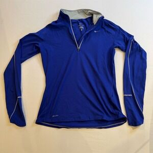 Nike Men's Long Sleeve Running Shirt Blue Size M Mock Neck Zip